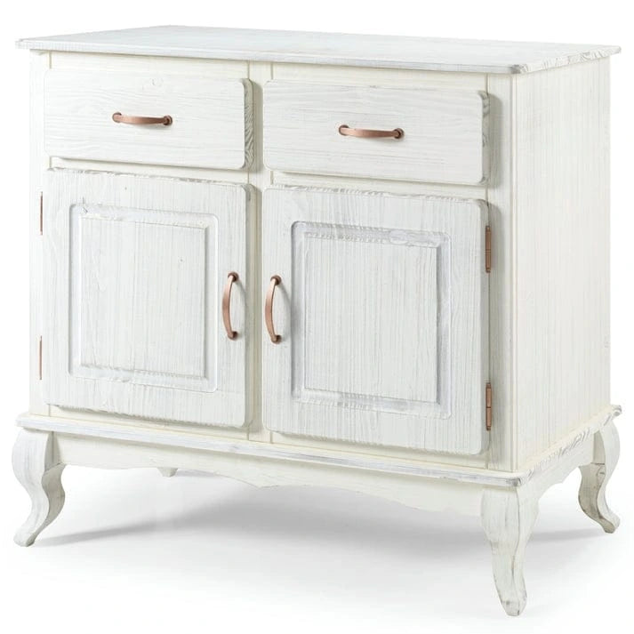 Wood Buffet Sideboard - Solid Pine, Green Wax Finish, Copper Handles, Wooden Drawer Runners, Eco-Friendly