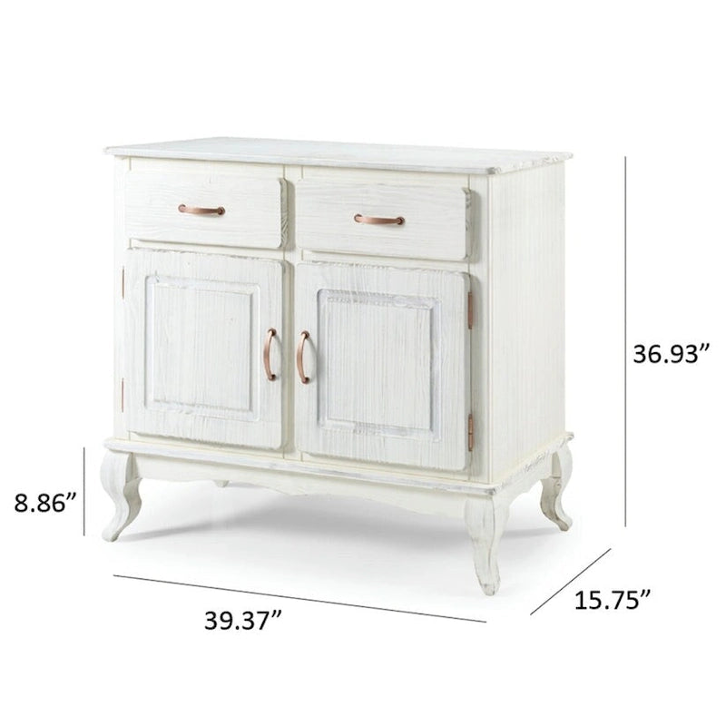 Wood Buffet Sideboard - Solid Pine, Green Wax Finish, Copper Handles, Wooden Drawer Runners, Eco-Friendly