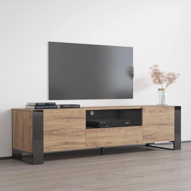71" Modern High Gloss TV Stand - Entertainment Center for up to 75" TVs - Sleek Media Console with Ample Storage