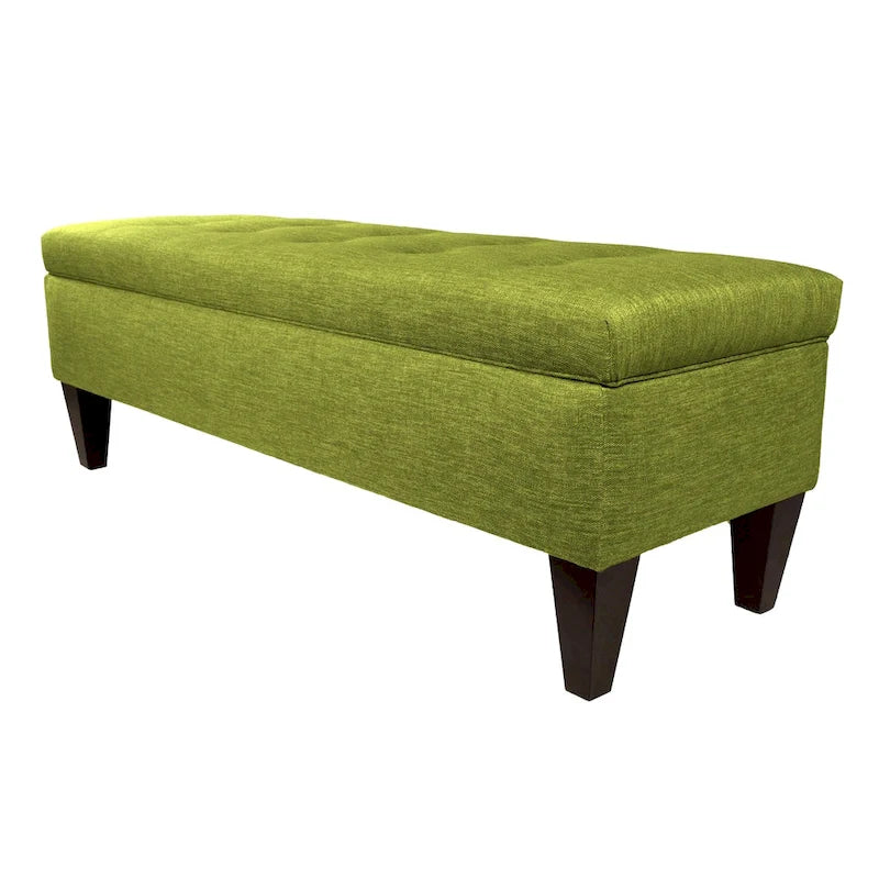 56" Storage Bench with Button-Tufted Top - Fabric Upholstery, Wooden Legs, 5 Color Options, Entryway/Bedroom