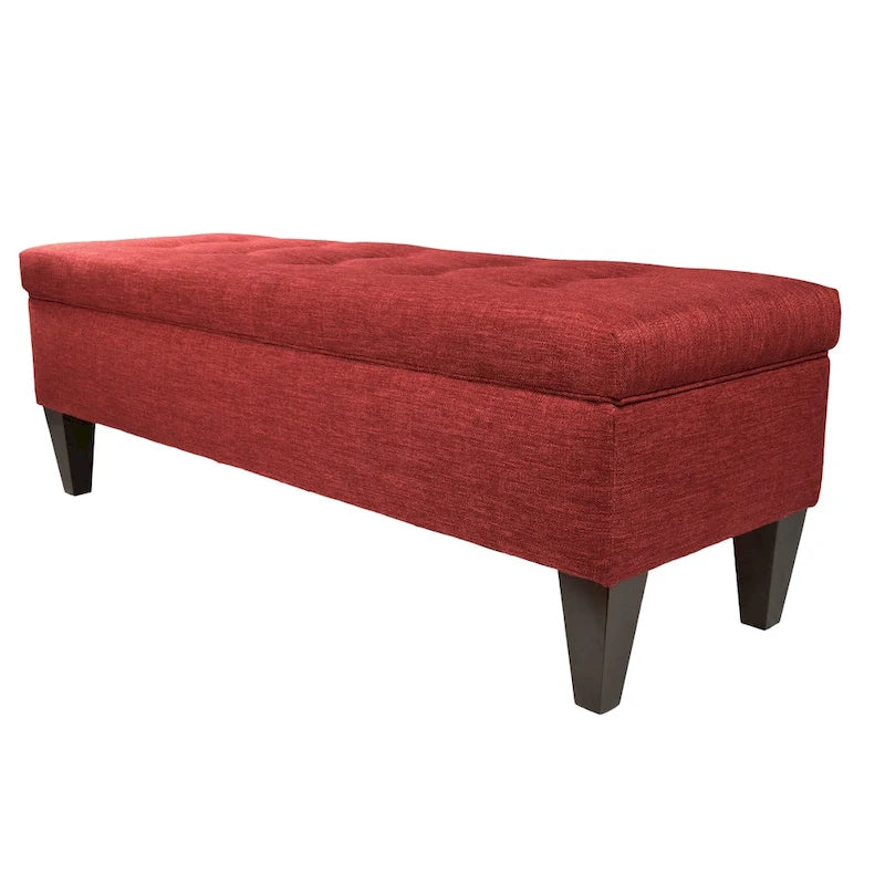 56" Storage Bench with Button-Tufted Top - Fabric Upholstery, Wooden Legs, 5 Color Options, Entryway/Bedroom