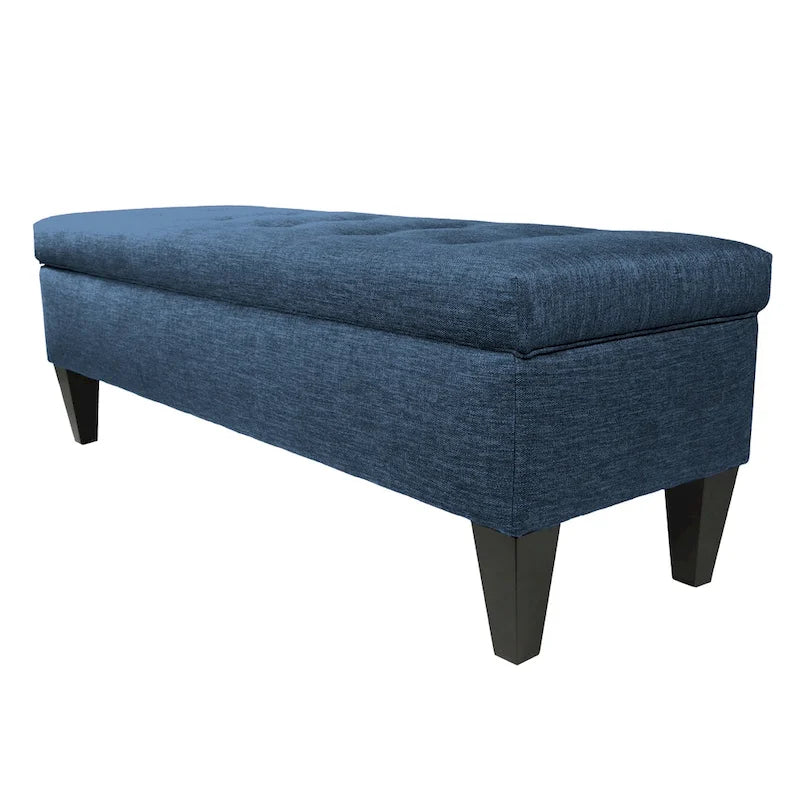 56" Storage Bench with Button-Tufted Top - Fabric Upholstery, Wooden Legs, 5 Color Options, Entryway/Bedroom