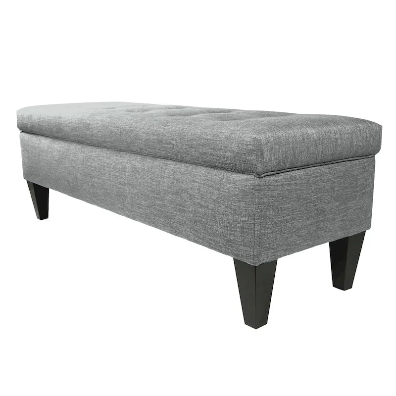 56" Storage Bench with Button-Tufted Top - Fabric Upholstery, Wooden Legs, 5 Color Options, Entryway/Bedroom