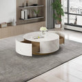 33.47" Round Coffee Table with 2 Drawers - White Sintered Stone Top, Gold Metal Base, 400lbs Capacity, Modern Style