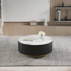 33.47" Round Coffee Table with 2 Drawers - White Sintered Stone Top, Gold Metal Base, 400lbs Capacity, Modern Style