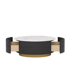 33.47" Round Coffee Table with 2 Drawers - White Sintered Stone Top, Gold Metal Base, 400lbs Capacity, Modern Style