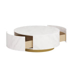 33.47" Round Coffee Table with 2 Drawers - White Sintered Stone Top, Gold Metal Base, 400lbs Capacity, Modern Style