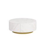 33.47" Round Coffee Table with 2 Drawers - White Sintered Stone Top, Gold Metal Base, 400lbs Capacity, Modern Style