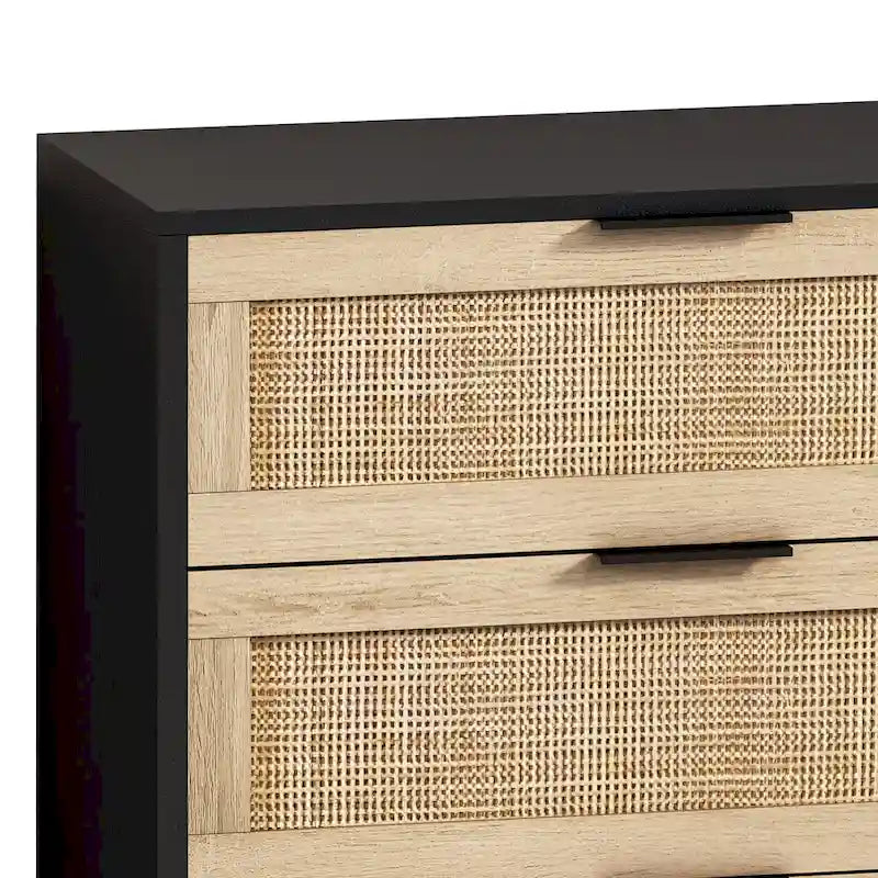 59.06" Storage Cabinet with 6 Rattan Drawers - Chipboard, Black, 50lbs Top Capacity, Anti-Tipping Device