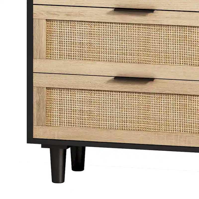 59.06" Storage Cabinet with 6 Rattan Drawers - Chipboard, Black, 50lbs Top Capacity, Anti-Tipping Device