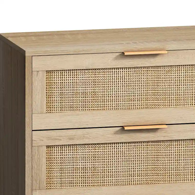 59.06" Storage Cabinet with 6 Rattan Drawers - Chipboard, Black, 50lbs Top Capacity, Anti-Tipping Device