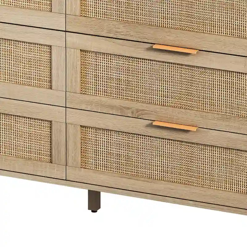 59.06" Storage Cabinet with 6 Rattan Drawers - Chipboard, Black, 50lbs Top Capacity, Anti-Tipping Device