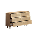 59.06" Storage Cabinet with 6 Rattan Drawers - Chipboard, Black, 50lbs Top Capacity, Anti-Tipping Device