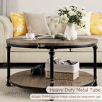 30.3" Round Coffee Table - 2-Tier Storage Shelf, Roman Column Metal Legs, MDF, 150lbs Capacity, Vintage Style