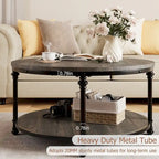 30.3" Round Coffee Table - 2-Tier Storage Shelf, Roman Column Metal Legs, MDF, 150lbs Capacity, Vintage Style