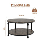 30.3" Round Coffee Table - 2-Tier Storage Shelf, Roman Column Metal Legs, MDF, 150lbs Capacity, Vintage Style