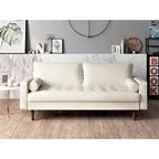 69.7" Faux Leather Mid-Century Modern Sofa - Button Tufted Track Arms with Tapered Legs - Includes 4 Cushions