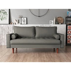 69.7" Faux Leather Mid-Century Modern Sofa - Button Tufted Track Arms with Tapered Legs - Includes 4 Cushions
