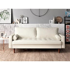 69.7" Faux Leather Mid-Century Modern Sofa - Button Tufted Track Arms with Tapered Legs - Includes 4 Cushions