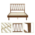 Queen Platform Bed with V-Panel Headboard, Rubberwood & MDF Frame, No Box Spring Needed, Coffee Brown, Modern Bedroom Furniture