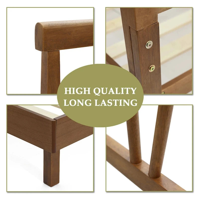 Queen Platform Bed with V-Panel Headboard, Rubberwood & MDF Frame, No Box Spring Needed, Coffee Brown, Modern Bedroom Furniture