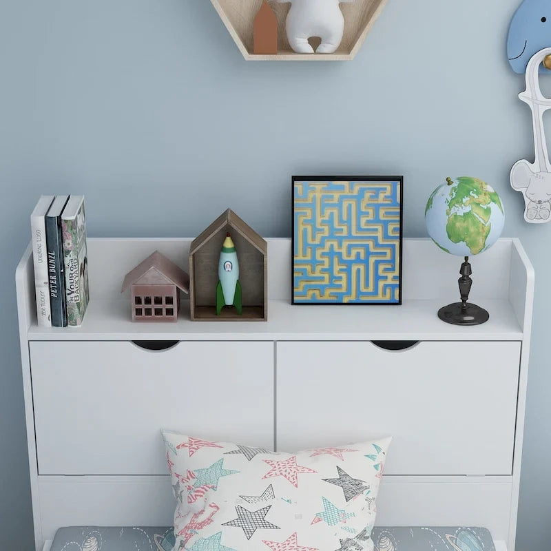 Twin Wood Platform Bed with 3 Storage Drawers & Headboard - White, Pinewood/MDF, 350lbs Capacity, No Box Spring