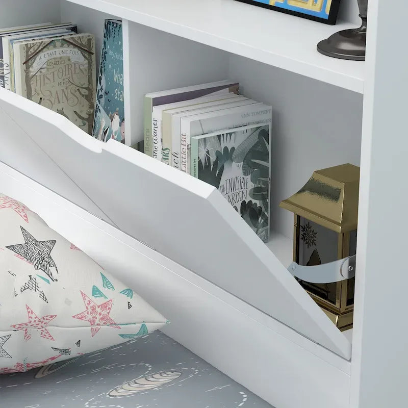 Twin Wood Platform Bed with 3 Storage Drawers & Headboard - White, Pinewood/MDF, 350lbs Capacity, No Box Spring