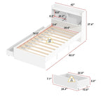 Twin Wood Platform Bed with 3 Storage Drawers & Headboard - White, Pinewood/MDF, 350lbs Capacity, No Box Spring