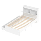 Twin Wood Platform Bed with 3 Storage Drawers & Headboard - White, Pinewood/MDF, 350lbs Capacity, No Box Spring