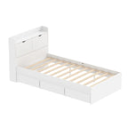 Twin Wood Platform Bed with 3 Storage Drawers & Headboard - White, Pinewood/MDF, 350lbs Capacity, No Box Spring