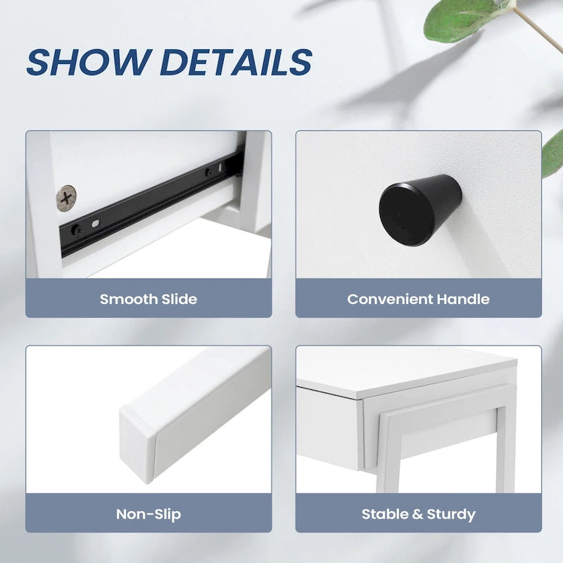 43.3" Computer Desk with 2 Drawers - Particle Board & MDF, White Finish, 135lbs Capacity, Contemporary Style