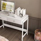 43.3" Computer Desk with 2 Drawers - Particle Board & MDF, White Finish, 135lbs Capacity, Contemporary Style