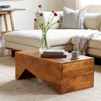39" Modern Angular Wooden Coffee Table - Natural Wood Grain, Rustic Contemporary Style, 2 Color Options