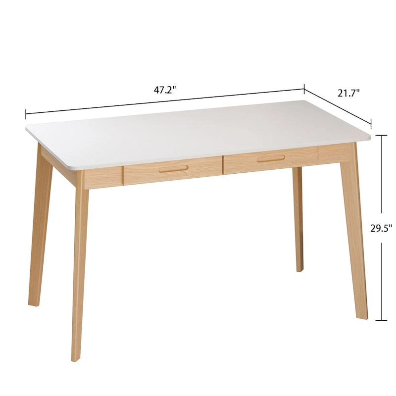 47.2" Study Desk - Solid Wood Legs, Thickened Top, Rounded Corners, Easy Assembly, Space-Saving Design