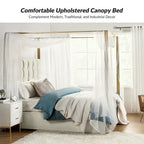 Queen/King Upholstered Canopy Bed - Tufted Headboard, Champagne Metal Frame, 650lbs Capacity, Modern Style