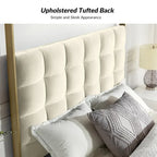 Queen/King Upholstered Canopy Bed - Tufted Headboard, Champagne Metal Frame, 650lbs Capacity, Modern Style