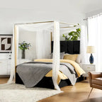 Queen/King Upholstered Canopy Bed - Tufted Headboard, Champagne Metal Frame, 650lbs Capacity, Modern Style
