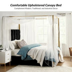 Queen/King Upholstered Canopy Bed - Tufted Headboard, Champagne Metal Frame, 650lbs Capacity, Modern Style