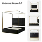 Queen/King Upholstered Canopy Bed - Tufted Headboard, Champagne Metal Frame, 650lbs Capacity, Modern Style