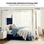 Queen/King Upholstered Canopy Bed - Tufted Headboard, Champagne Metal Frame, 650lbs Capacity, Modern Style