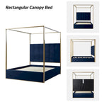 Queen/King Upholstered Canopy Bed - Tufted Headboard, Champagne Metal Frame, 650lbs Capacity, Modern Style