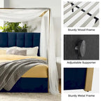 Queen/King Upholstered Canopy Bed - Tufted Headboard, Champagne Metal Frame, 650lbs Capacity, Modern Style