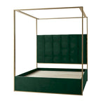 Queen/King Upholstered Canopy Bed - Tufted Headboard, Champagne Metal Frame, 650lbs Capacity, Modern Style