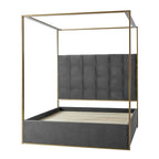 Queen/King Upholstered Canopy Bed - Tufted Headboard, Champagne Metal Frame, 650lbs Capacity, Modern Style