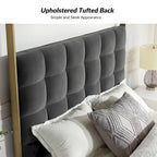 Queen/King Upholstered Canopy Bed - Tufted Headboard, Champagne Metal Frame, 650lbs Capacity, Modern Style
