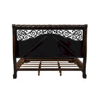 Queen/King Sleigh Bed - Brownstone Finish, Poplar/Birch Wood, Brass Metal Scrolled Headboard, Rope Twist Cap Rails