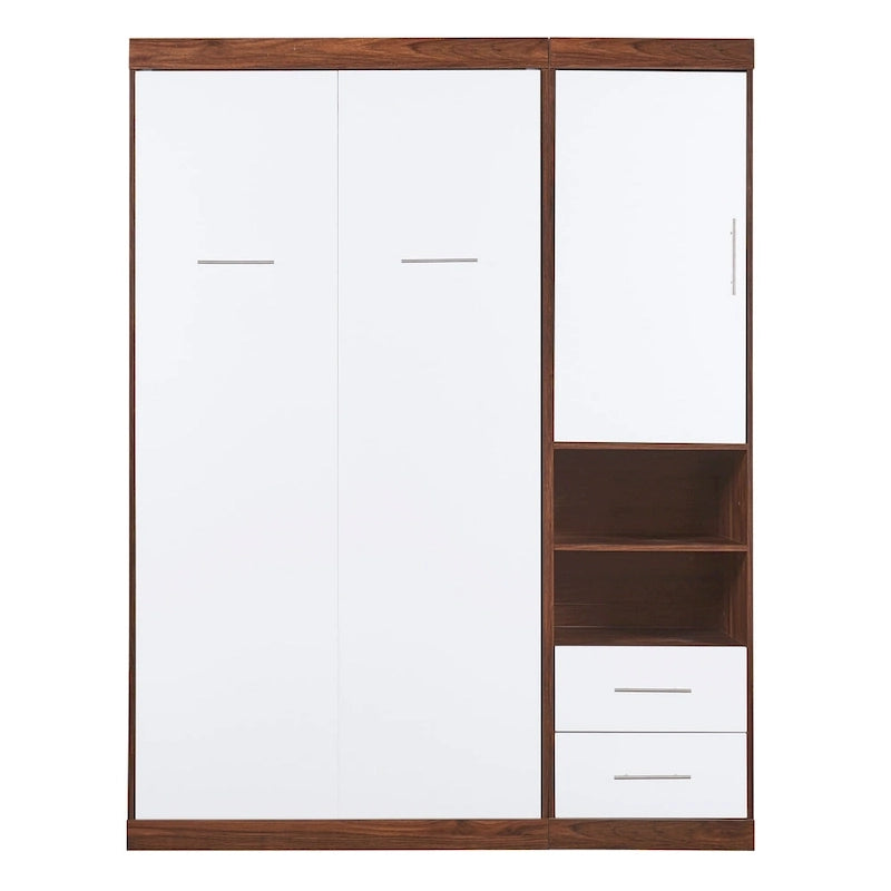 Twin Size Murphy Wall Bed with Side Cabinet - White, Foldable, MDF/Plywood, Dual Piston Mechanism, Space-Saving