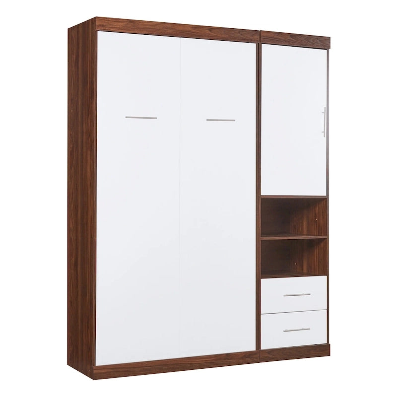 Twin Size Murphy Wall Bed with Side Cabinet - White, Foldable, MDF/Plywood, Dual Piston Mechanism, Space-Saving