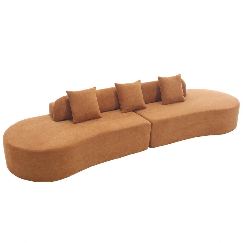 Modern Curved Cloud Sofa Terrycloth Fabric Ergonomic Design Minimalist Living Room Couch with Plush Cushions
