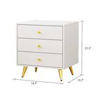 White Nightstand with 3 Drawers - MDF Board, Gold Metal Legs, 19.6"L x 15.7"W x 21.6"H, Easy Assembly